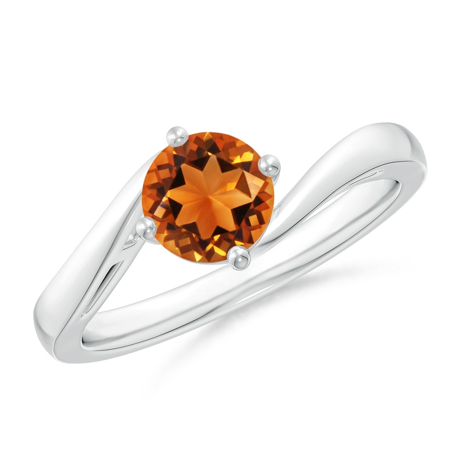6mm AAAA Classic Round Citrine Solitaire Bypass Ring in White Gold 