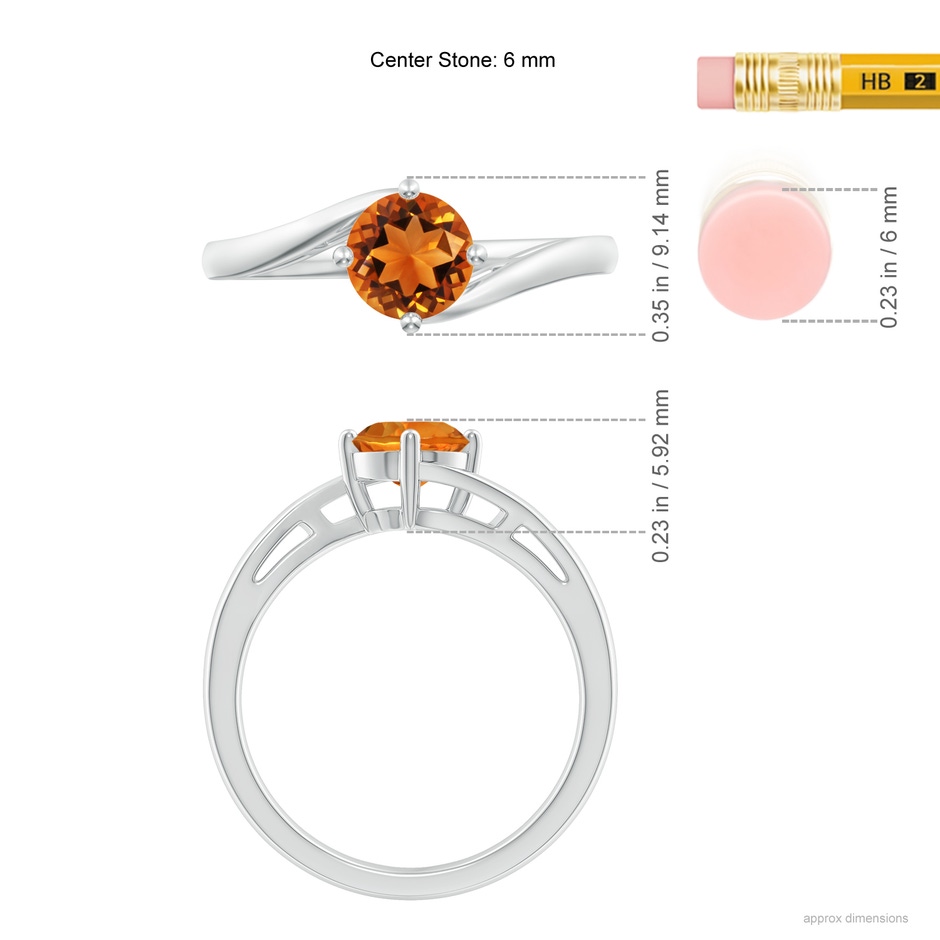 6mm AAAA Classic Round Citrine Solitaire Bypass Ring in White Gold Ruler