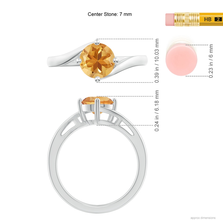 7mm A Classic Round Citrine Solitaire Bypass Ring in White Gold ruler