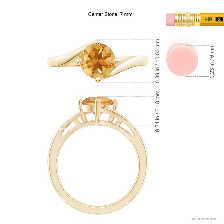 7mm A Classic Round Citrine Solitaire Bypass Ring in Yellow Gold ruler