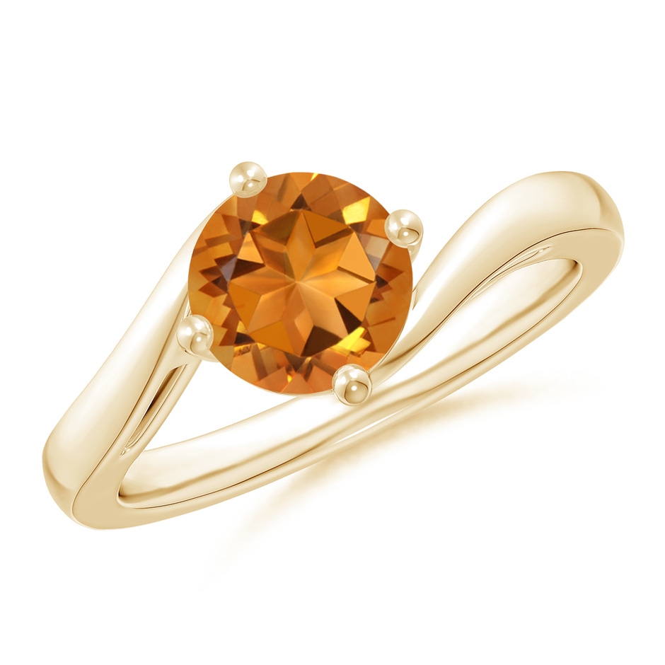 7mm AAA Classic Round Citrine Solitaire Bypass Ring in Yellow Gold 