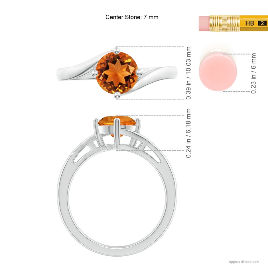 7mm AAAA Classic Round Citrine Solitaire Bypass Ring in P950 Platinum ruler
