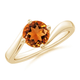7mm AAAA Classic Round Citrine Solitaire Bypass Ring in Yellow Gold