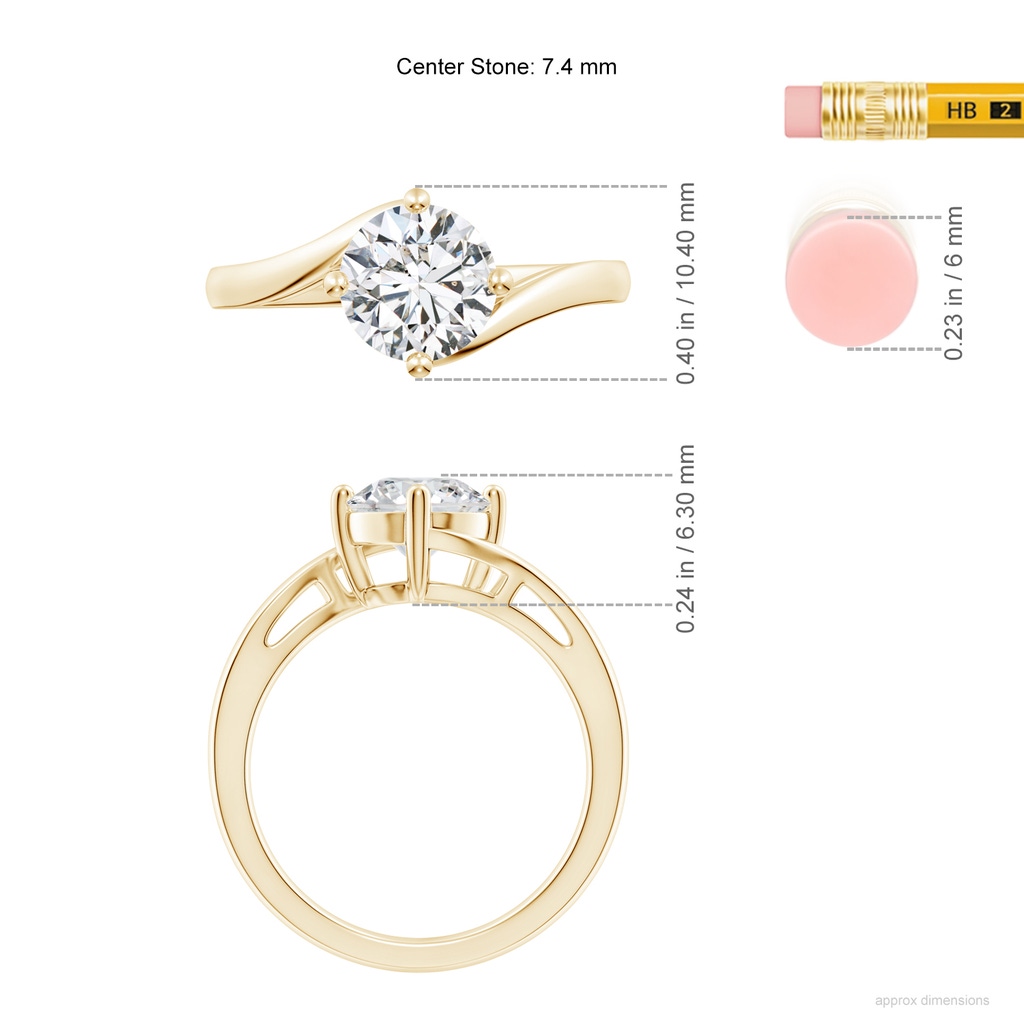 7.4mm HSI2 Classic Round Diamond Solitaire Bypass Ring in Yellow Gold ruler