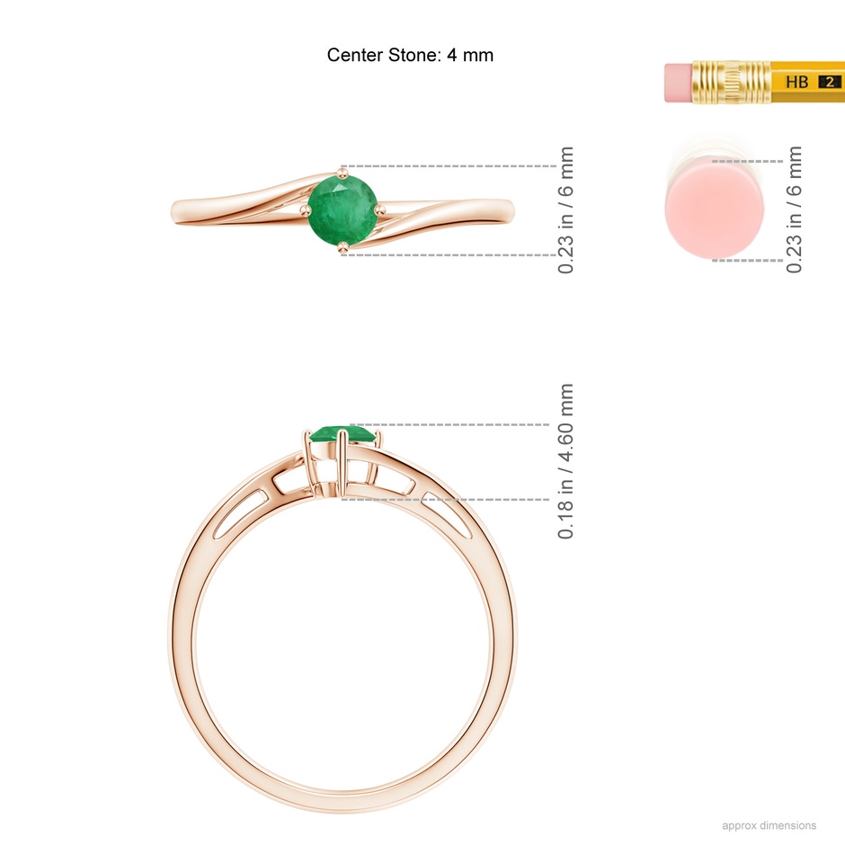 4mm A Classic Round Emerald Solitaire Bypass Ring in Rose Gold ruler