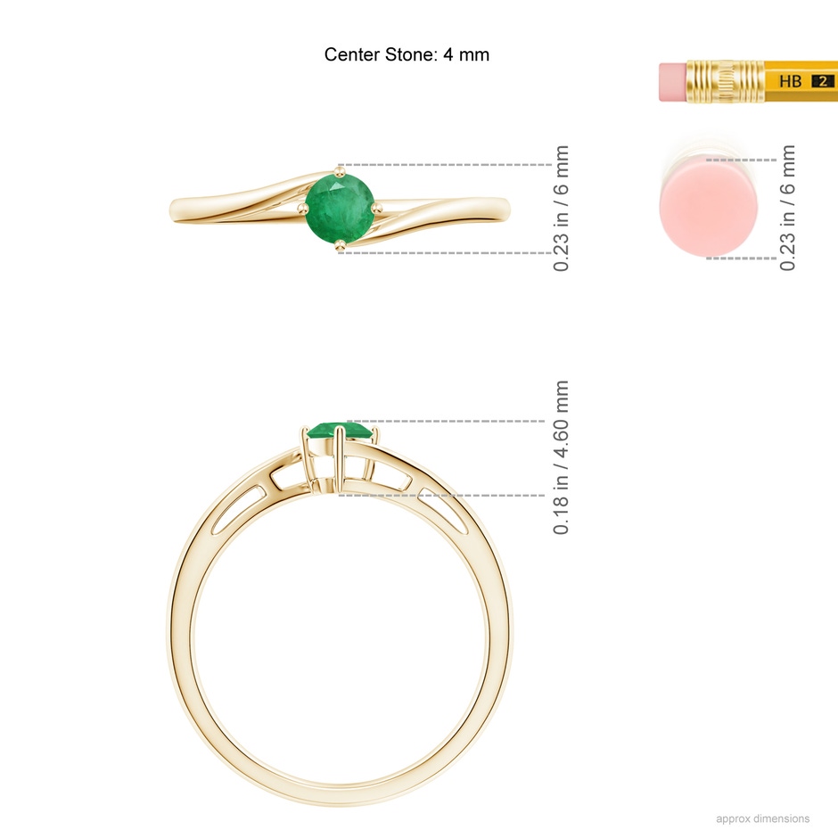 4mm A Classic Round Emerald Solitaire Bypass Ring in Yellow Gold ruler
