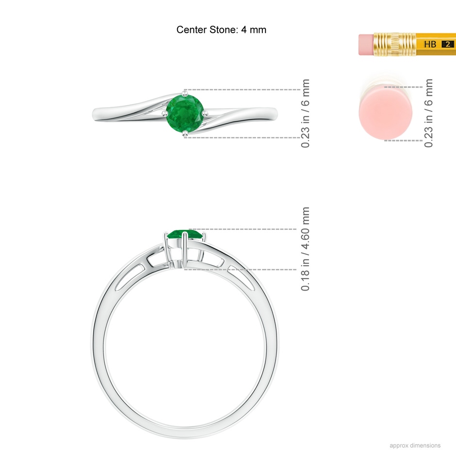 4mm AA Classic Round Emerald Solitaire Bypass Ring in P950 Platinum ruler