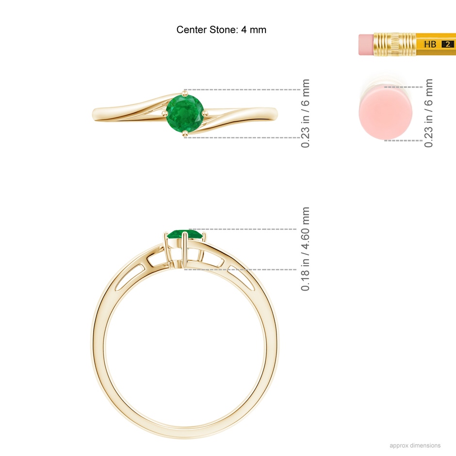 4mm AA Classic Round Emerald Solitaire Bypass Ring in Yellow Gold ruler