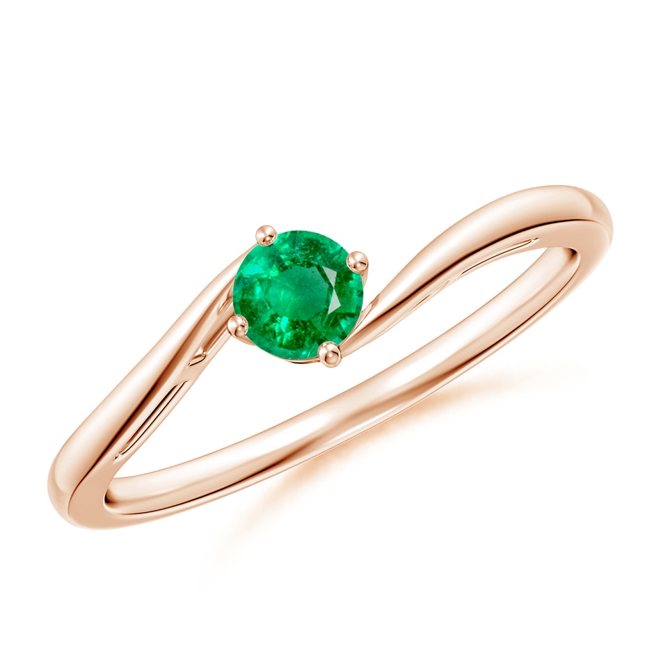 4mm AAA Classic Round Emerald Solitaire Bypass Ring in Rose Gold 