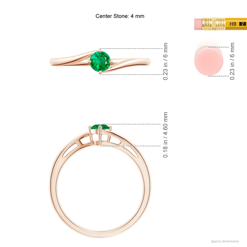 4mm AAA Classic Round Emerald Solitaire Bypass Ring in Rose Gold ruler
