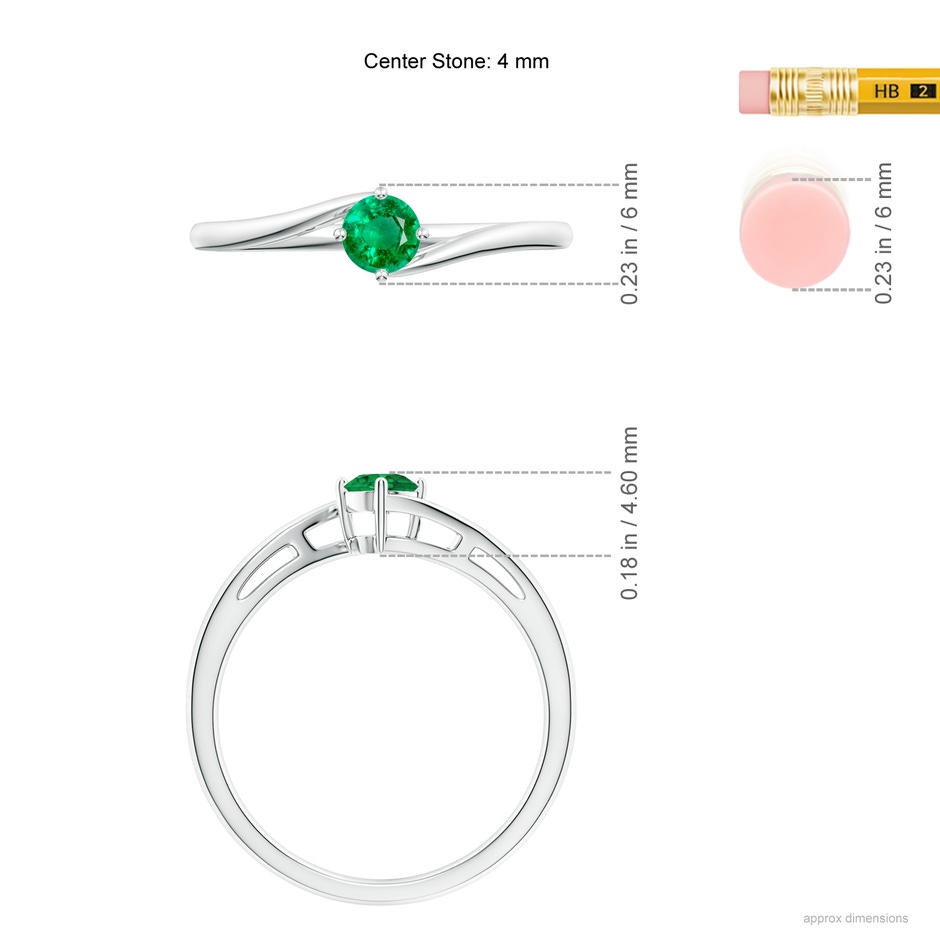 4mm AAA Classic Round Emerald Solitaire Bypass Ring in S999 Silver ruler
