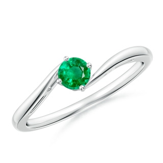 4mm AAA Classic Round Emerald Solitaire Bypass Ring in White Gold