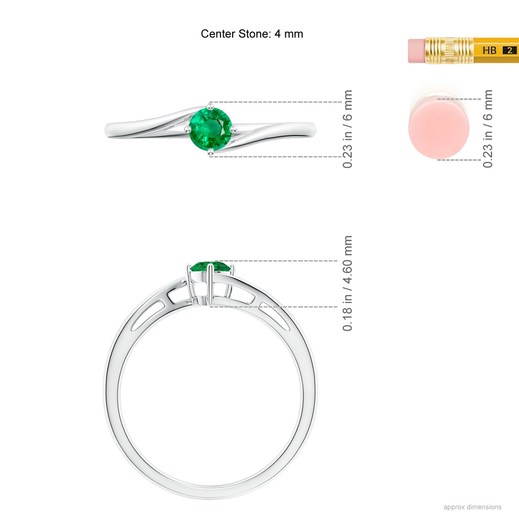 4mm AAA Classic Round Emerald Solitaire Bypass Ring in White Gold ruler