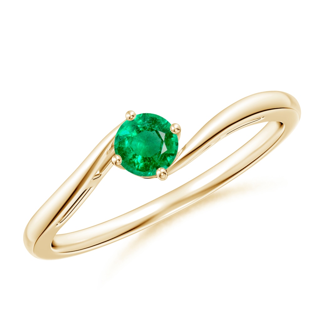 4mm AAA Classic Round Emerald Solitaire Bypass Ring in Yellow Gold