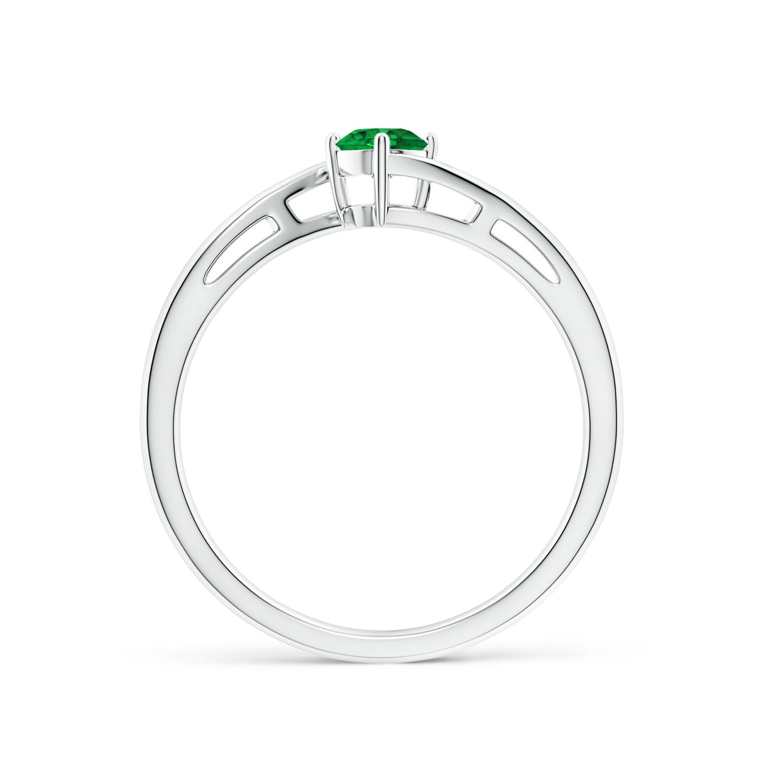 4mm AAAA Classic Round Emerald Solitaire Bypass Ring in 18K White Gold - side 3