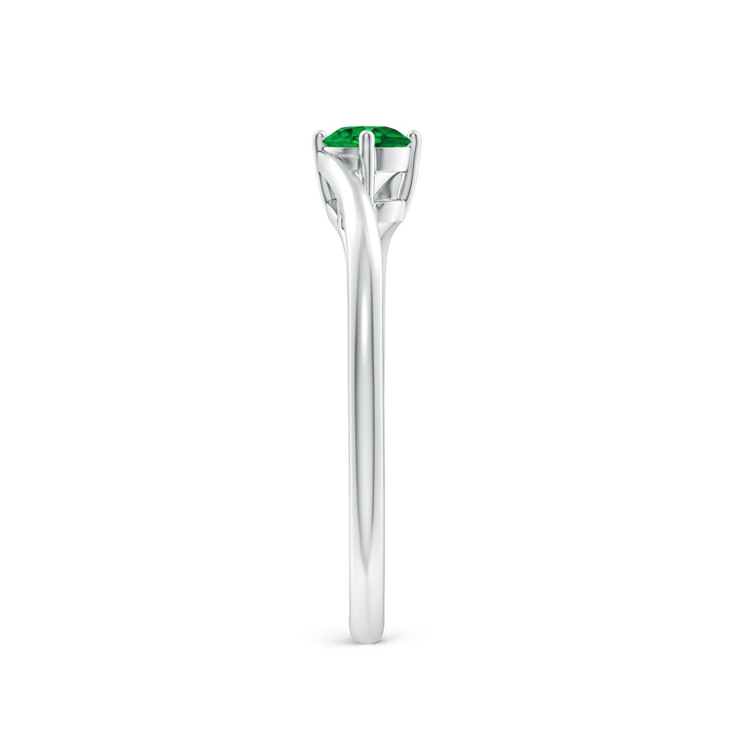 4mm AAAA Classic Round Emerald Solitaire Bypass Ring in 18K White Gold - side 5