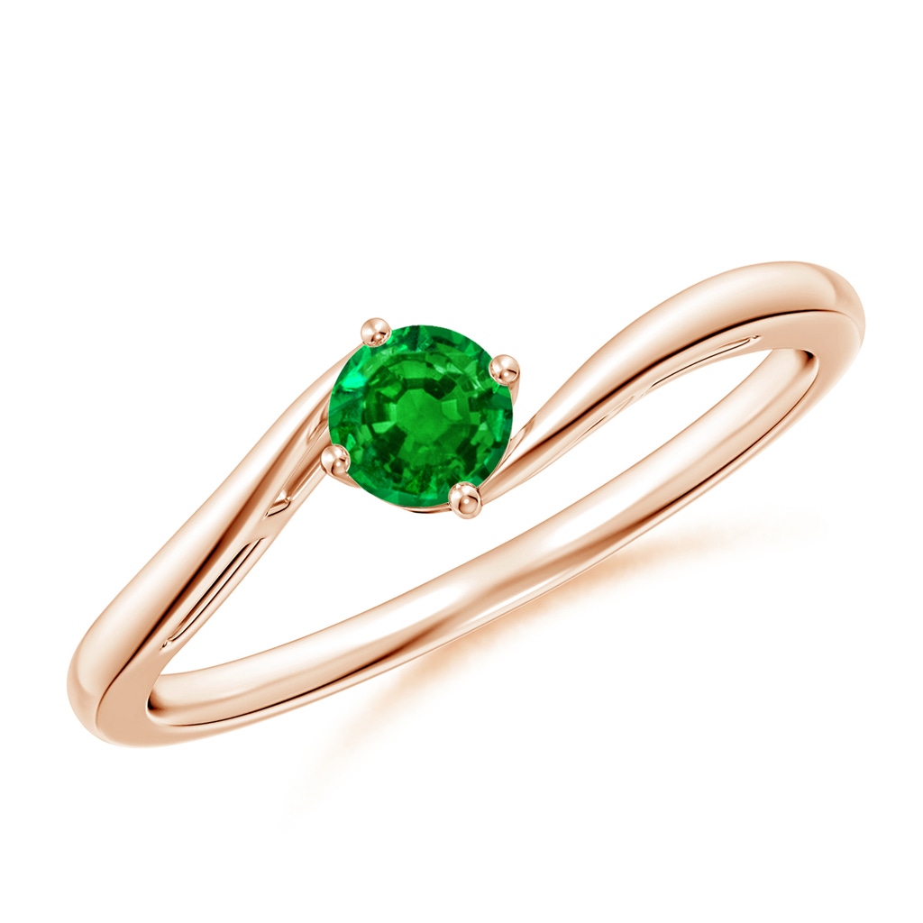 4mm AAAA Classic Round Emerald Solitaire Bypass Ring in Rose Gold