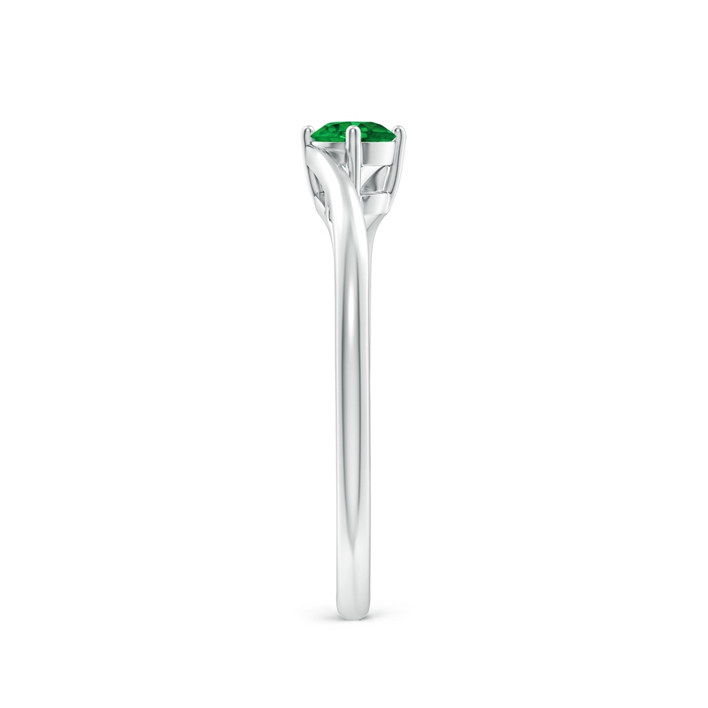 4mm AAAA Classic Round Emerald Solitaire Bypass Ring in White Gold Side 299
