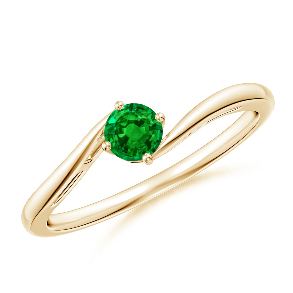 4mm AAAA Classic Round Emerald Solitaire Bypass Ring in Yellow Gold