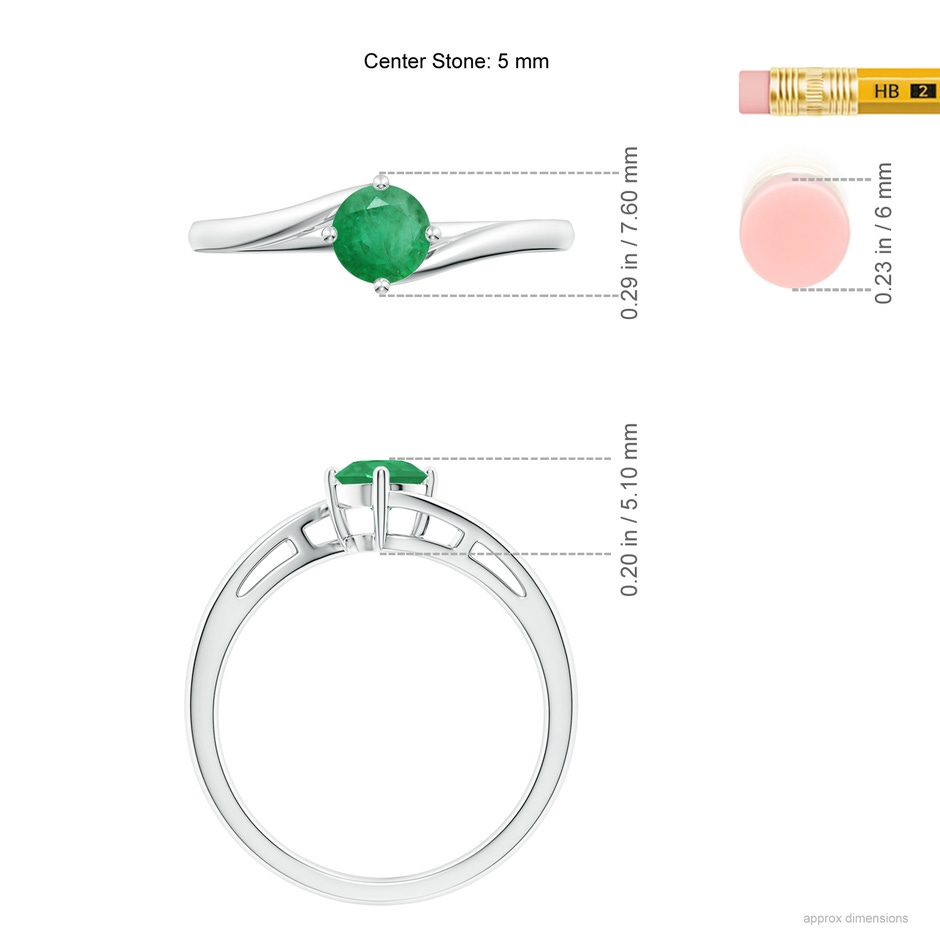 5mm A Classic Round Emerald Solitaire Bypass Ring in P950 Platinum ruler