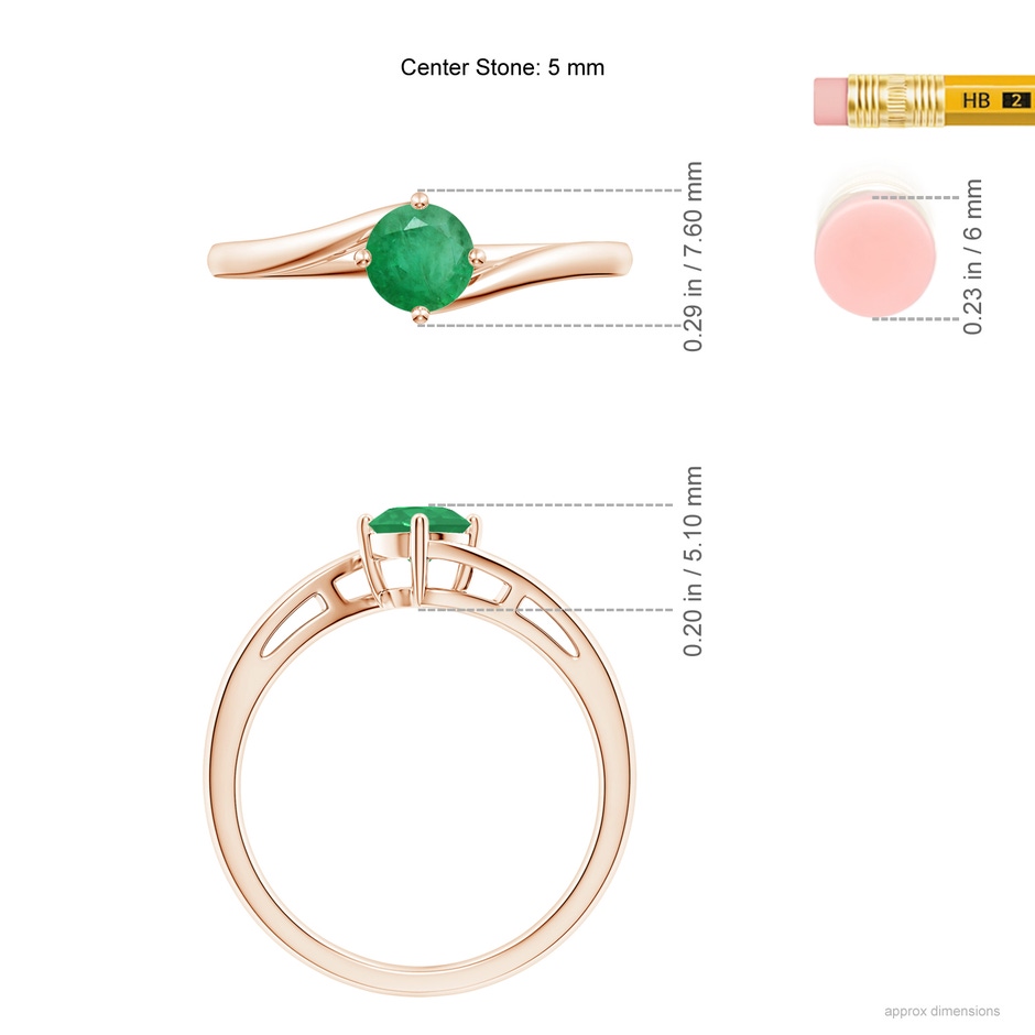 5mm A Classic Round Emerald Solitaire Bypass Ring in Rose Gold ruler