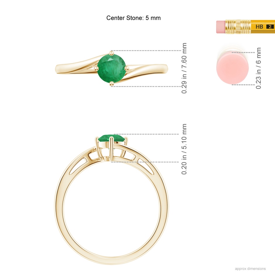 5mm A Classic Round Emerald Solitaire Bypass Ring in Yellow Gold ruler
