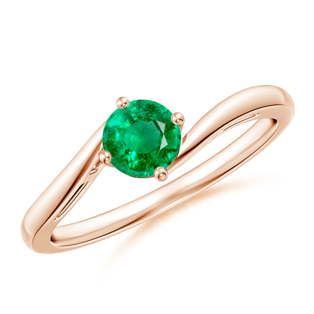 5mm AAA Classic Round Emerald Solitaire Bypass Ring in 10K Rose Gold