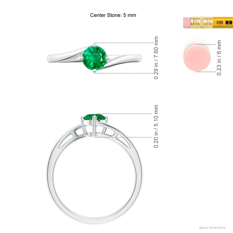 5mm AAA Classic Round Emerald Solitaire Bypass Ring in P950 Platinum ruler