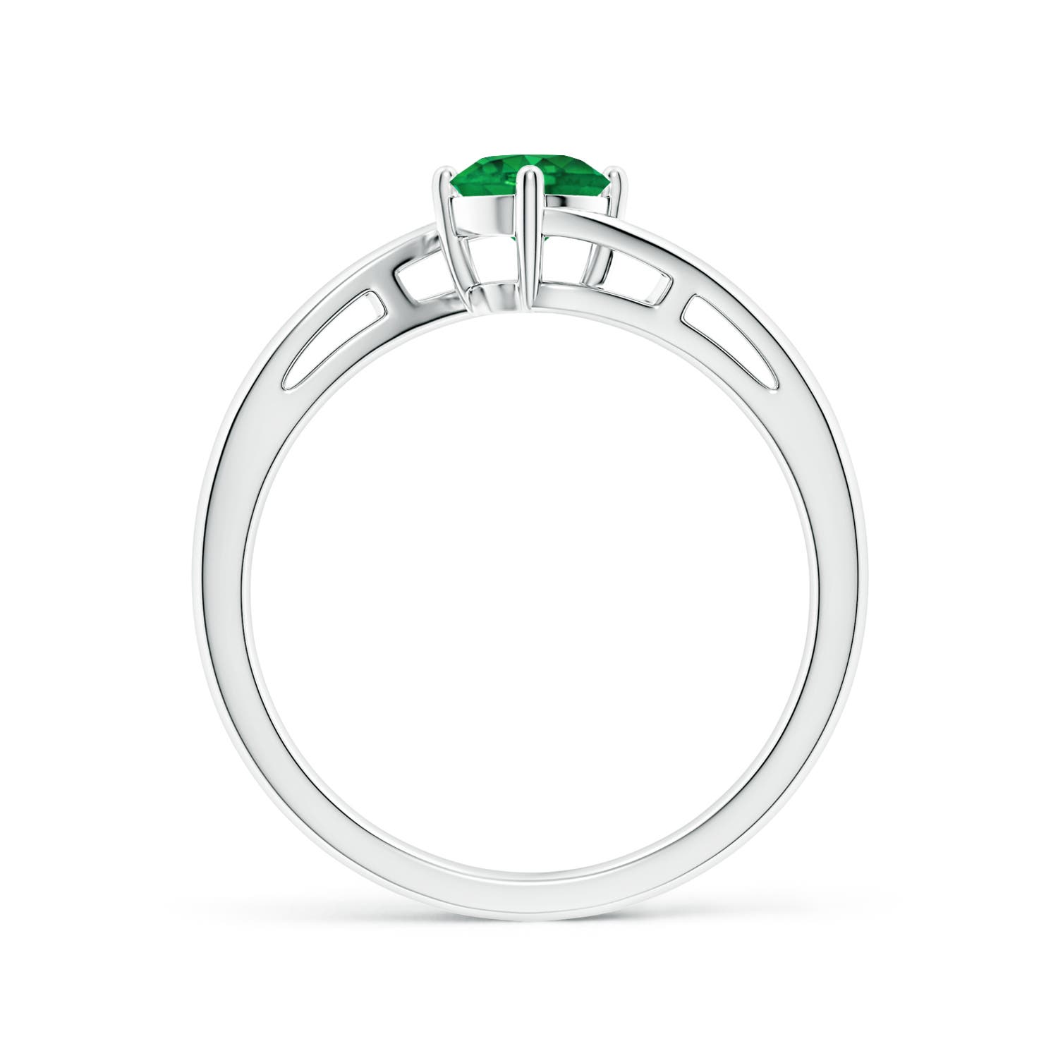 5mm AAA Classic Round Emerald Solitaire Bypass Ring in White Gold