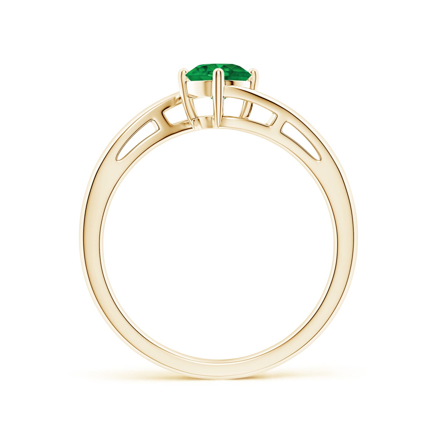 5mm AAA Classic Round Emerald Solitaire Bypass Ring in Yellow Gold