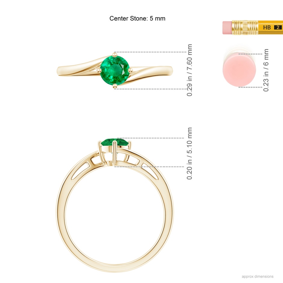 5mm AAA Classic Round Emerald Solitaire Bypass Ring in Yellow Gold ruler