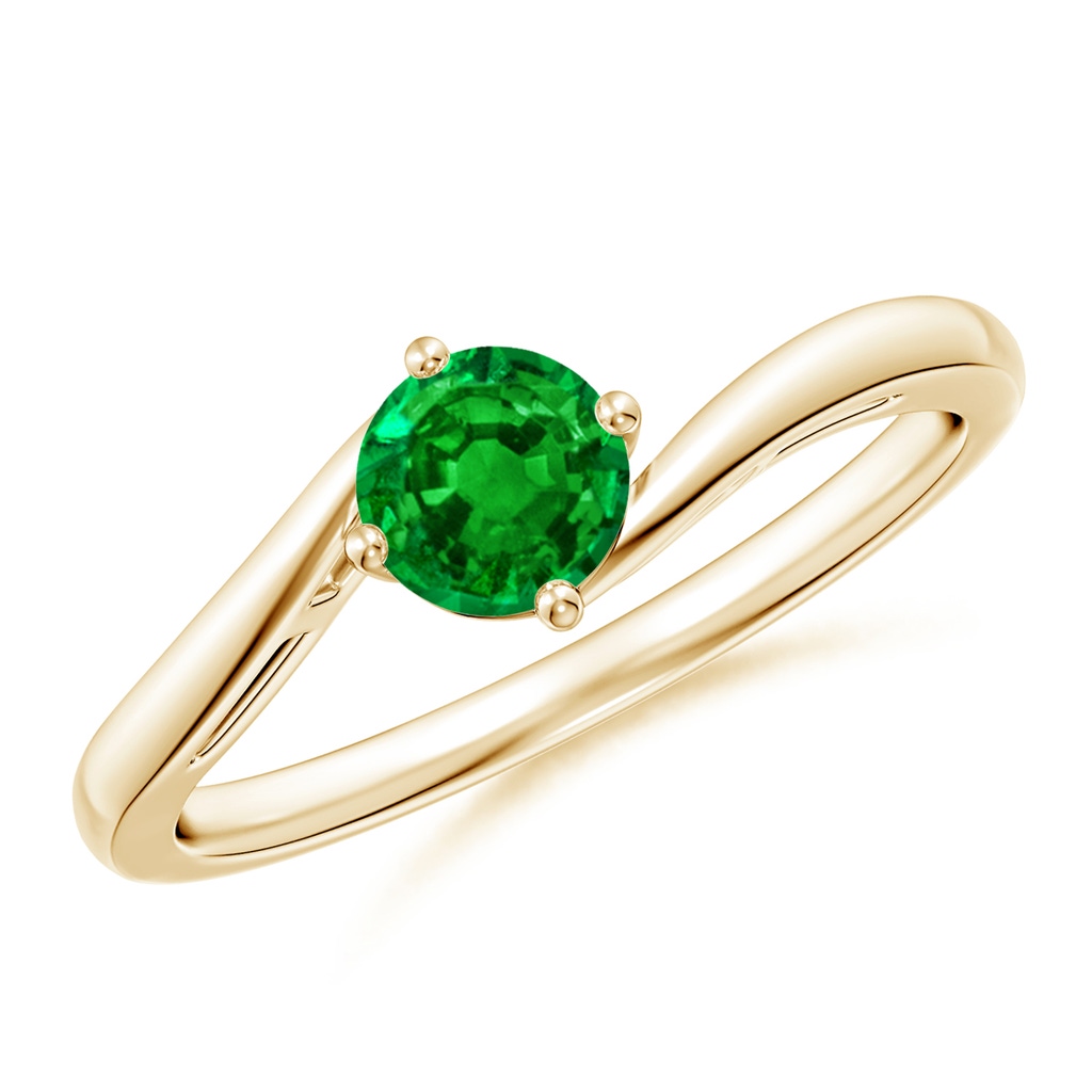 5mm AAAA Classic Round Emerald Solitaire Bypass Ring in 18K Yellow Gold