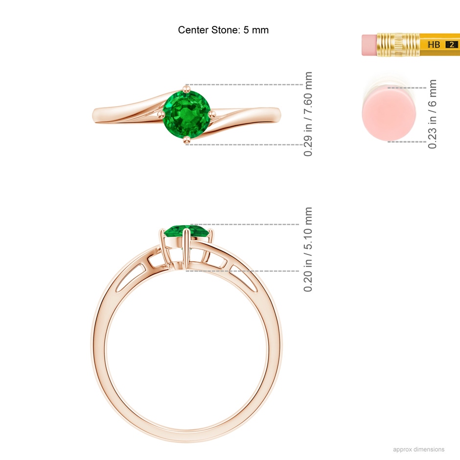 5mm AAAA Classic Round Emerald Solitaire Bypass Ring in Rose Gold ruler
