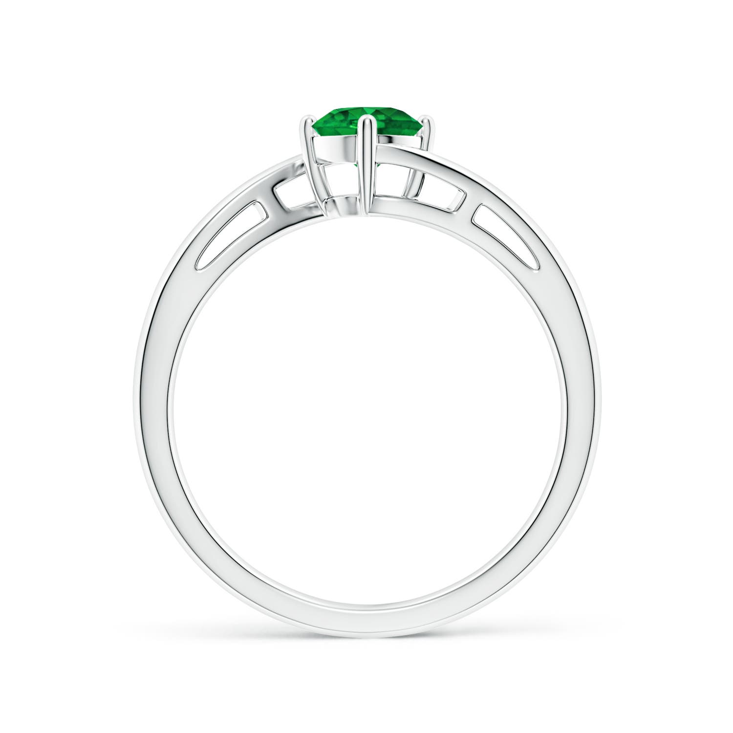 5mm AAAA Classic Round Emerald Solitaire Bypass Ring in White Gold