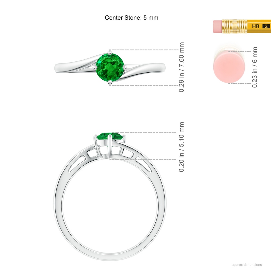 5mm AAAA Classic Round Emerald Solitaire Bypass Ring in White Gold ruler
