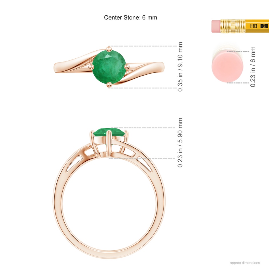 6mm A Classic Round Emerald Solitaire Bypass Ring in Rose Gold ruler
