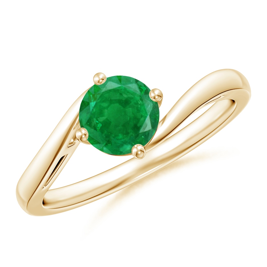 6mm AA Classic Round Emerald Solitaire Bypass Ring in Yellow Gold 