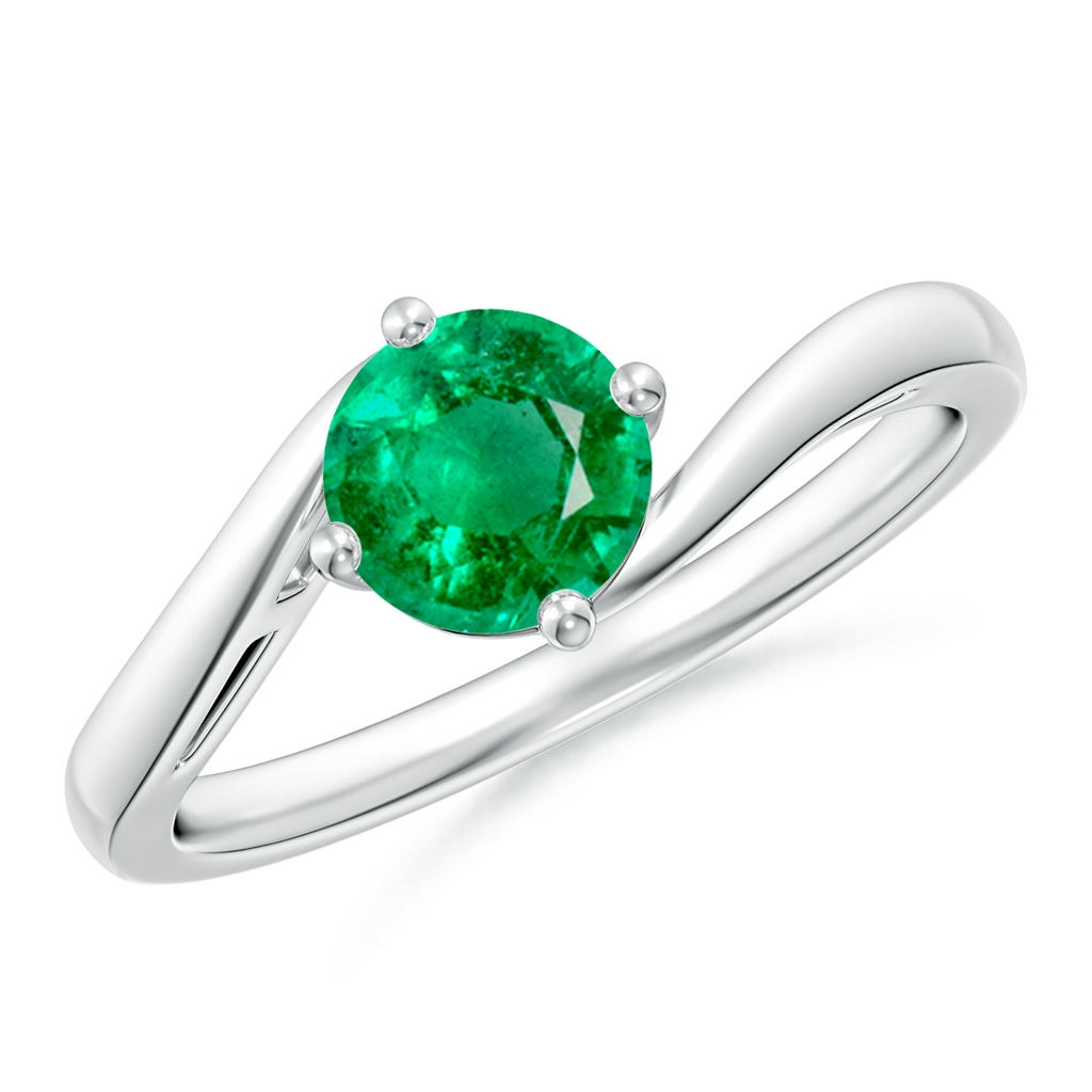 6mm AAA Classic Round Emerald Solitaire Bypass Ring in P950 Platinum