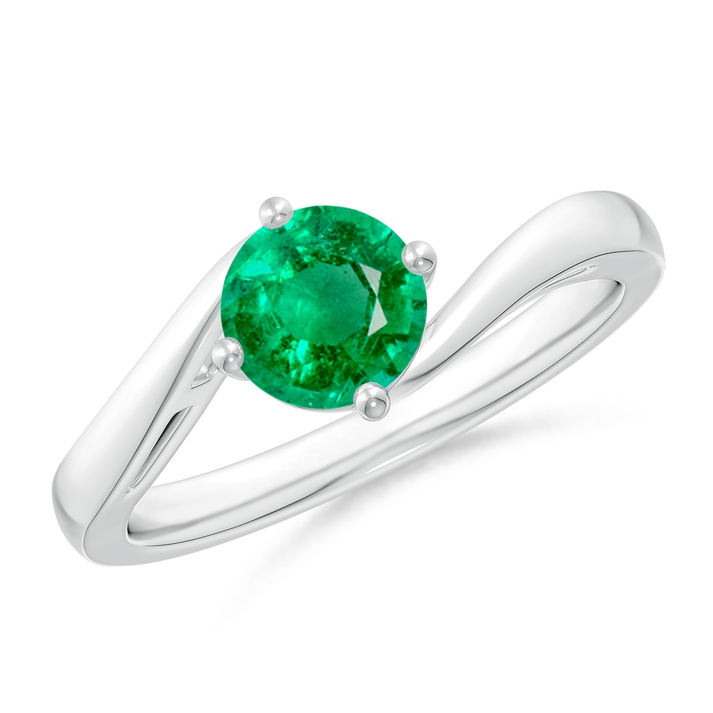 6mm AAA Classic Round Emerald Solitaire Bypass Ring in P950 Platinum