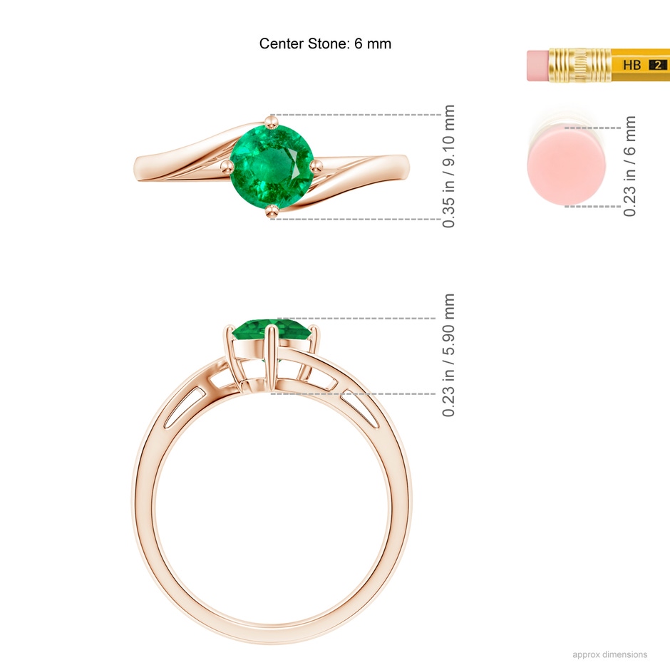 6mm AAA Classic Round Emerald Solitaire Bypass Ring in Rose Gold ruler