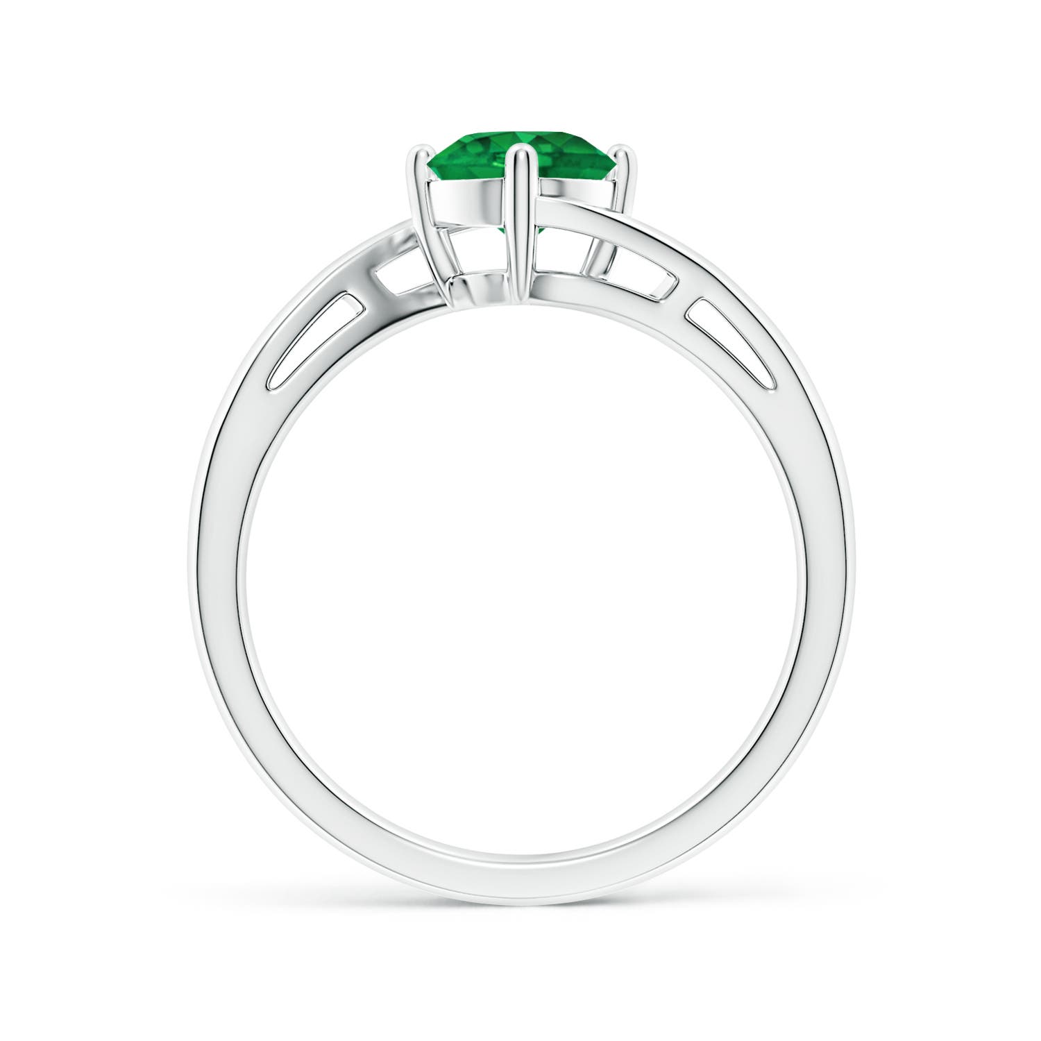 6mm AAA Classic Round Emerald Solitaire Bypass Ring in White Gold