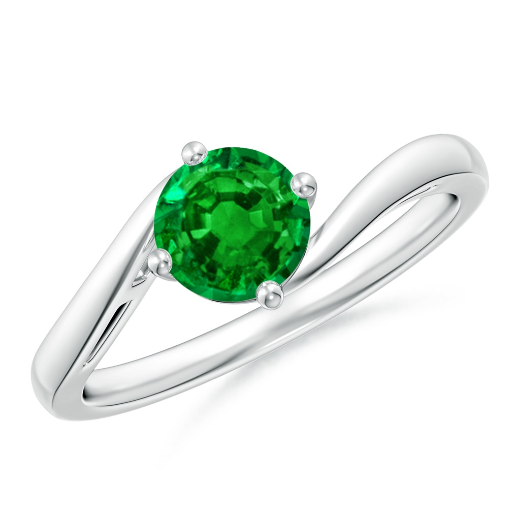 6mm AAAA Classic Round Emerald Solitaire Bypass Ring in P950 Platinum