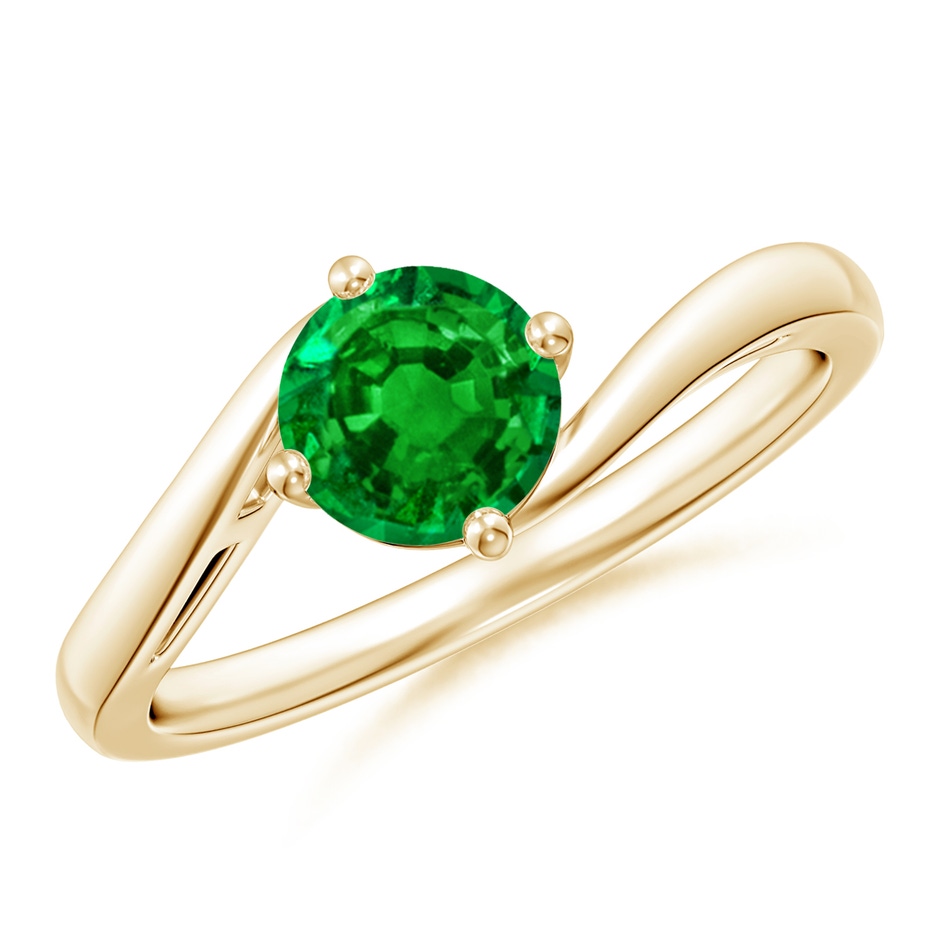 6mm AAAA Classic Round Emerald Solitaire Bypass Ring in Yellow Gold 