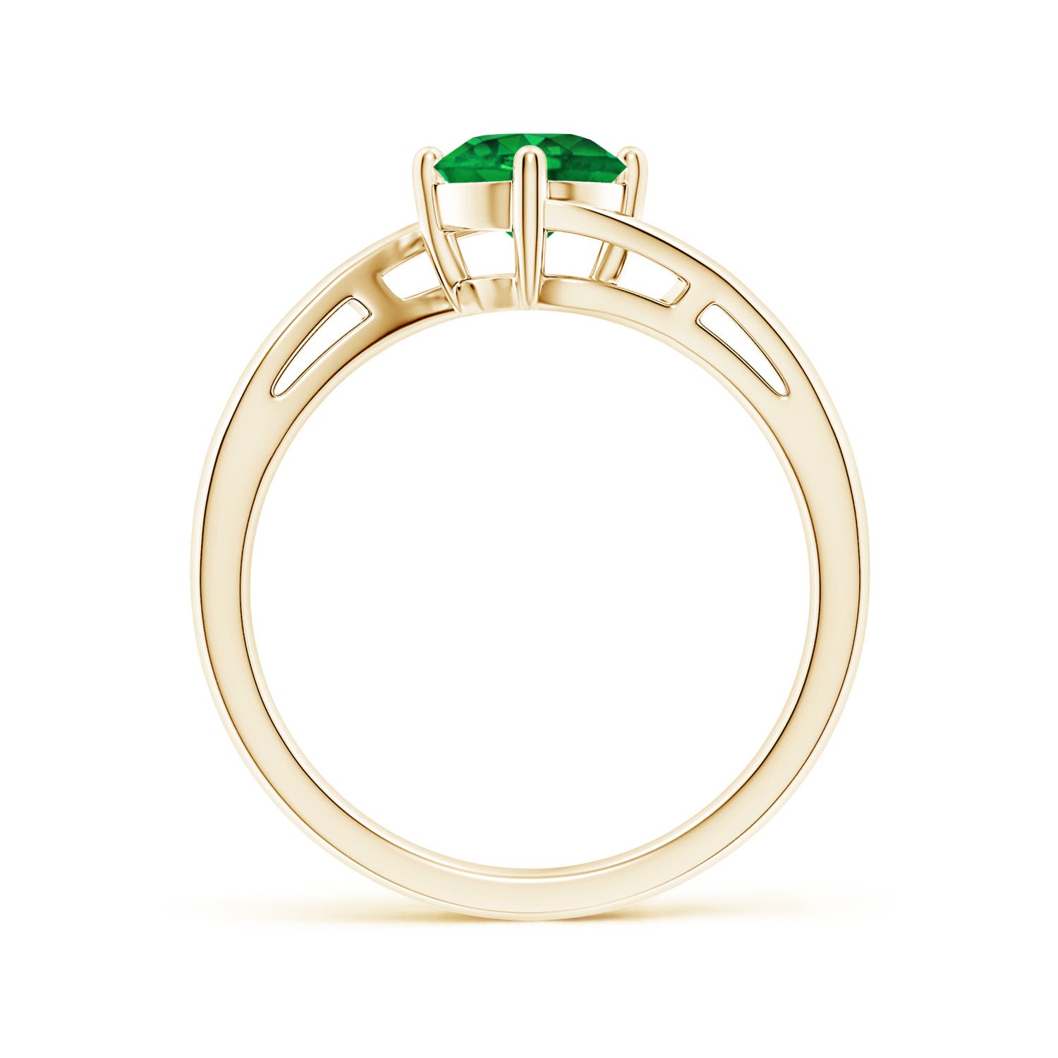 6mm AAAA Classic Round Emerald Solitaire Bypass Ring in Yellow Gold