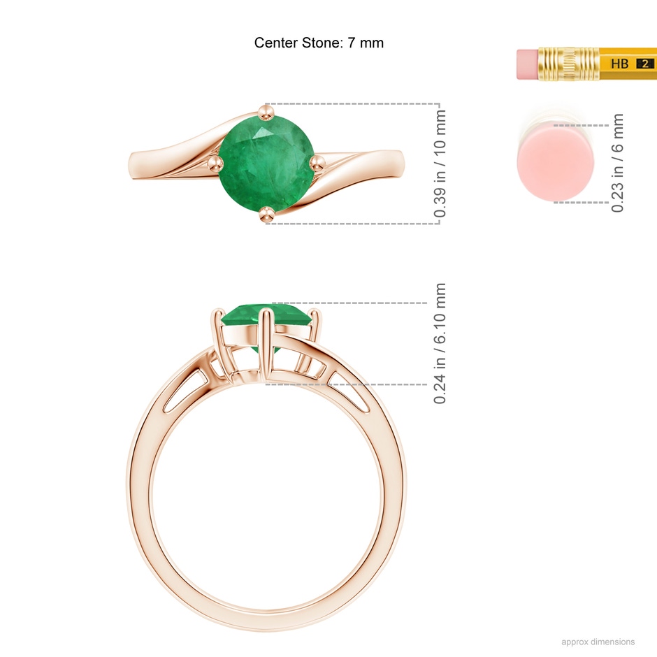 7mm A Classic Round Emerald Solitaire Bypass Ring in Rose Gold ruler