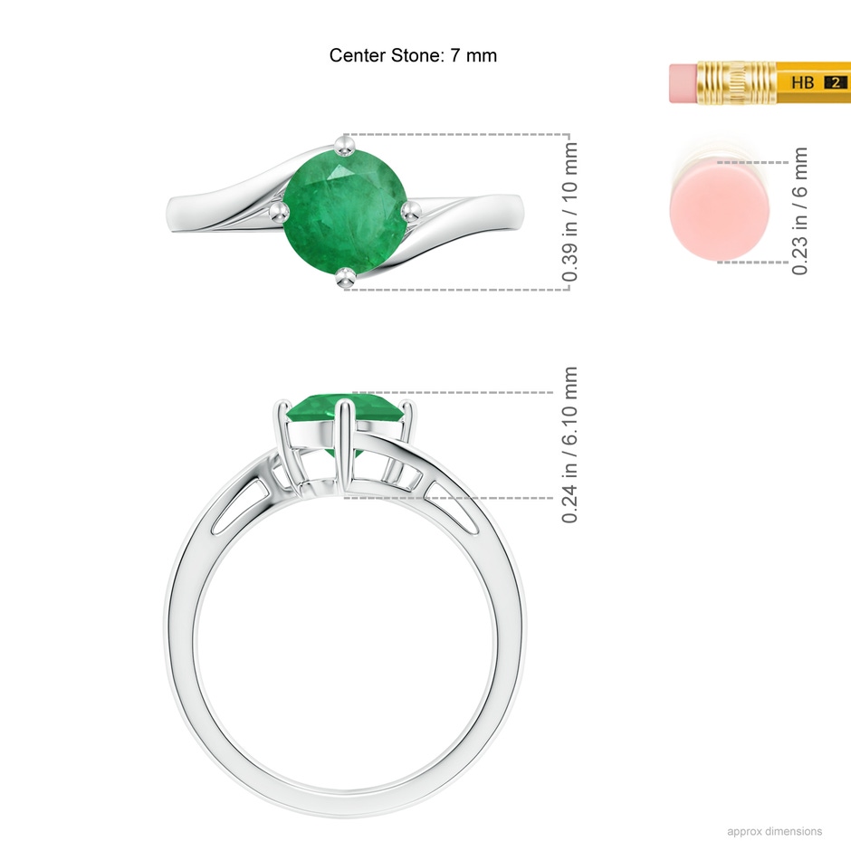 7mm A Classic Round Emerald Solitaire Bypass Ring in White Gold ruler