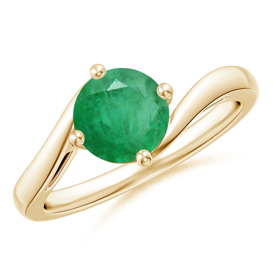 7mm A Classic Round Emerald Solitaire Bypass Ring in Yellow Gold 