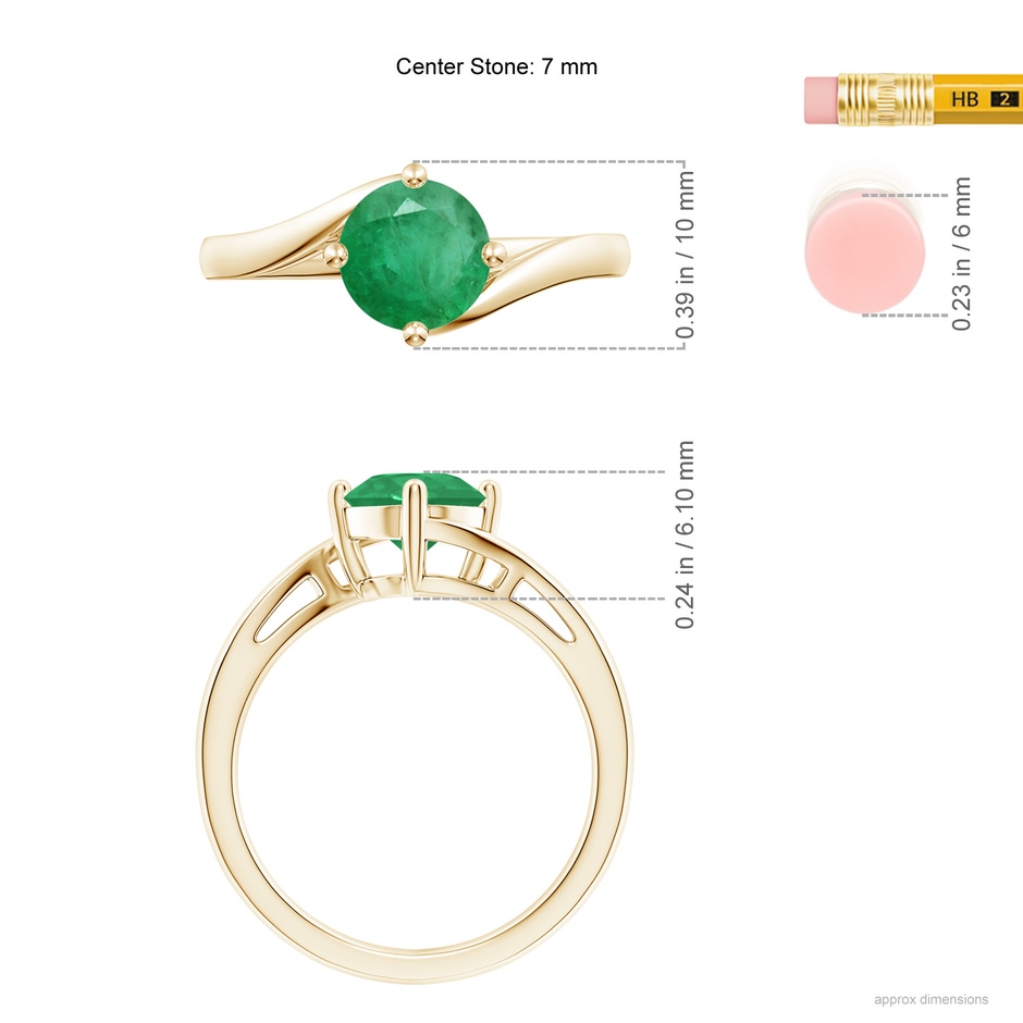 7mm A Classic Round Emerald Solitaire Bypass Ring in Yellow Gold ruler
