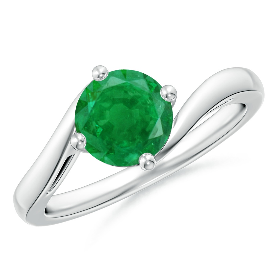 7mm AA Classic Round Emerald Solitaire Bypass Ring in P950 Platinum 