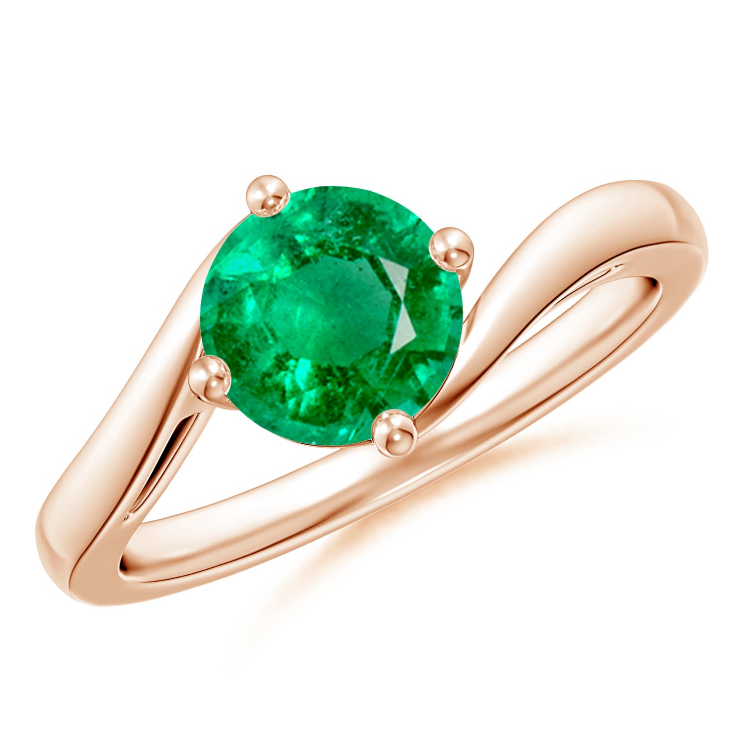 7mm AAA Classic Round Emerald Solitaire Bypass Ring in 18CT Rose Gold
